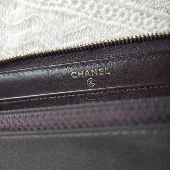 SOLD CHANEL 19 Quilted Lambskin Matelasse Long Zip Around Dark Brown Wallet - Picture 13 of 15